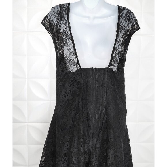 Vintage 80s-90s Black Lace Dress Fredericks Hollywood Handkerchief Goth Prom L - Picture 14 of 17
